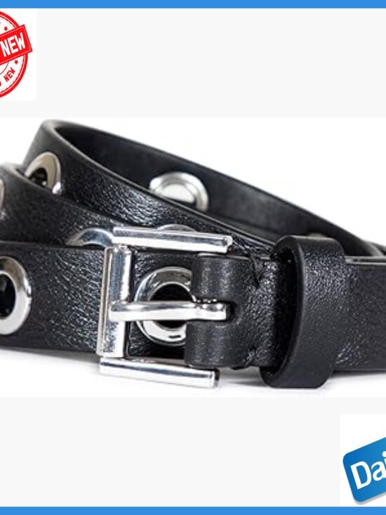 Leather Belt with Eyelets, Adjustable Roller Buckle, M/L Size main image 4